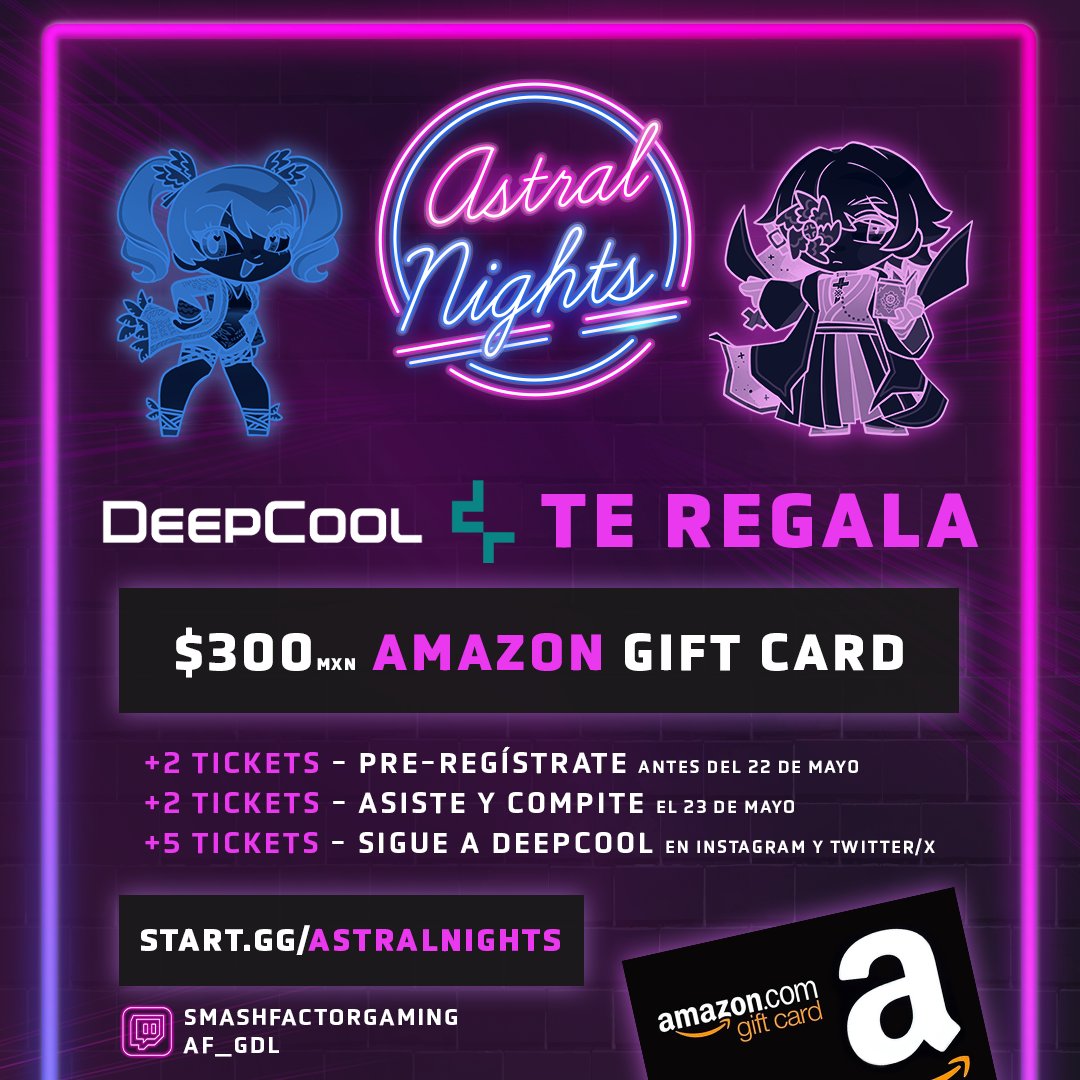 af_gdl's tweet photo. ¡Asi es! Deepcool te regala una Gift Card de Amazon en Astral Nights #21 🫵

🔹Pre-Regístrate
🔹Asiste y Compite
🔹Sigue a @DeepCoolMx

¡Daremos a conocer el ganador durante el evento, no se lo pierdan!

¡Regístrate y llévate los 2 primeros tickets!
📝Enlace en los comentarios https://t.co/ey1M7dY67z