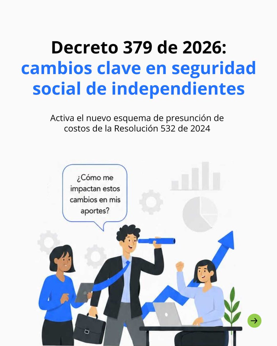actualicese's tweet photo. #Infografía |🚨 El Decreto 379 de 2026 habilitó la entrada en vigor del nuevo esquema de presunción de costos para trabajadores independientes ☑️

Ingresa aquí para ampliar esta información 👉 https://t.co/pkKrUKXoCY https://t.co/DEvb3AJeFL