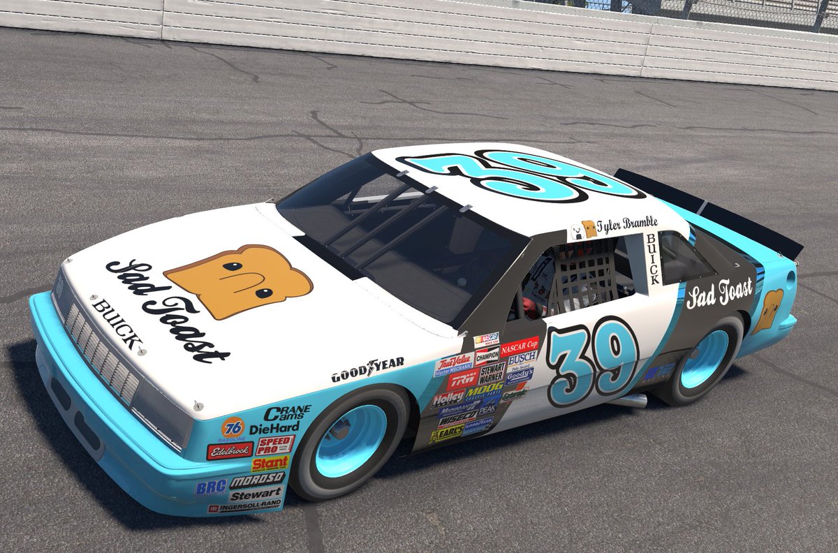 TheSadToast's tweet photo. The Sad Toast Buick will be on track tonight in the Rockingham 508. The broadcast stream can be found here. Wish me luck. 
https://t.co/UNoJI4nxsG https://t.co/6bKjTzftfP