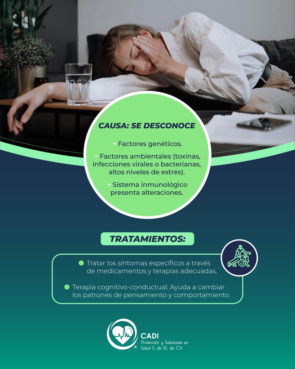cadi_soluciones's tweet photo. El SFC es una enfermedad que a día de hoy no se sabe del todo a qué se debe, ni tampoco existe un tratamiento.
Esta enfermedad suele provocar discapacidad física grave. Muchos pacientes experimentan dolores intensos, calambres musculares y tienen dificultad para dormir.

#Salud https://t.co/sahgunSHfA