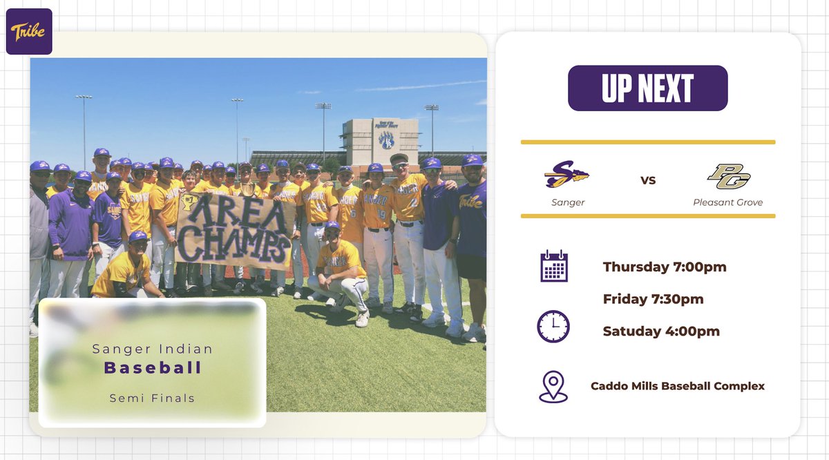 SangerIndiansBB's tweet photo. Round 3 Matchup vs Pleasant Grove in Caddo Mills. 3 game series starting Thursday at 7:00 🕖  #WAR https://t.co/vDonDZxnme