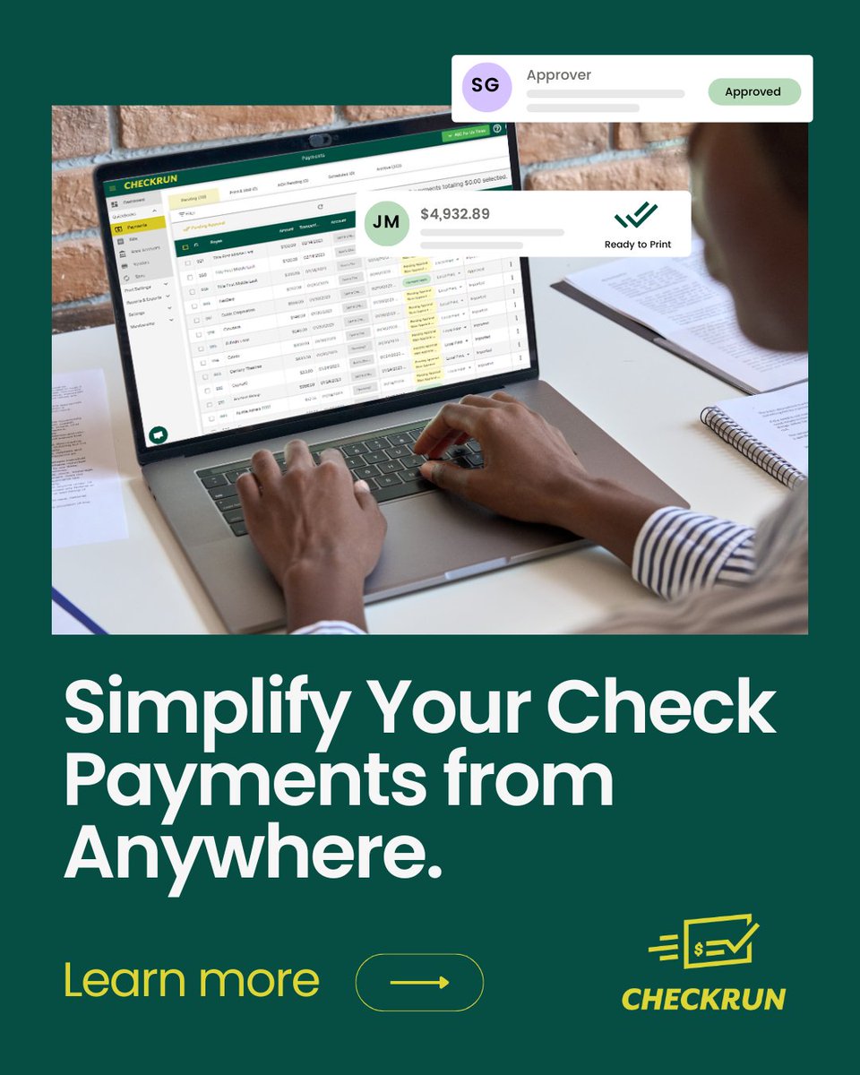 CheckrunChecks's tweet photo. Checkrun helps businesses streamline check payments with a cloud-based platform built for modern AP workflows. Print checks remotely, manage approvals, and reduce the manual work that slows your team down.

Learn more: https://t.co/JsNmo8wCiE https://t.co/PBpMZ8COyk