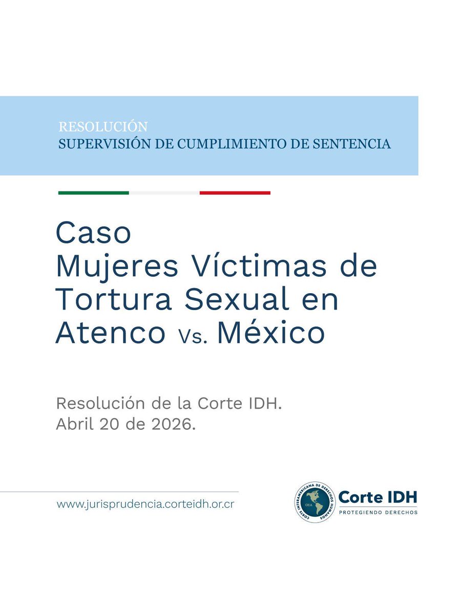 EliaAlmanzaA's tweet photo. 📍🚨 La @CorteIDH señala INCUMPLIMIENTO prácticamente total del Caso #MujeresDeAtenco. Esto a 20 años de la represión y 8 de la sentencia que condenó a 🇲🇽 por tortura sexual❗️

Hoy publica una resolución más de supervisión, esta última luego de una audiencia en abril (privada).👇🏽 https://t.co/yUMKT4seTh
