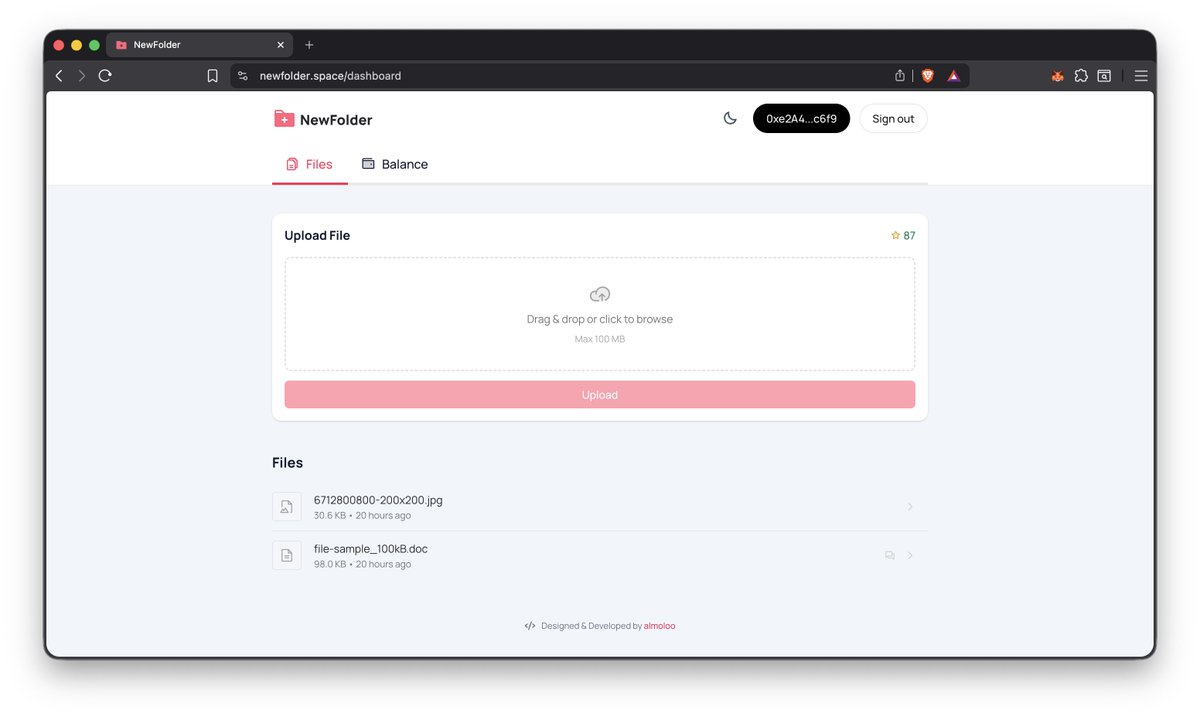 almoloo's tweet photo. NewFolder, my latest project goes live.
Dropbox meets ChatGPT!
#0GHackathon #BuildOn0G https://t.co/Q9ejRJ2jUd