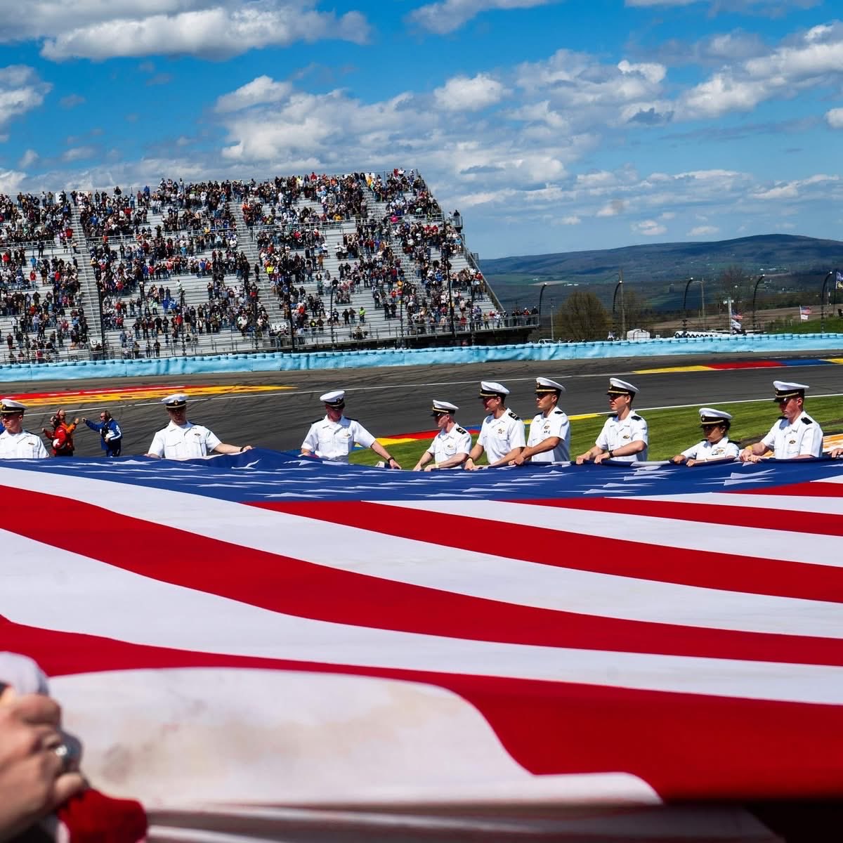 UsmmaO's tweet photo. On May 10, 42 U.S. Merchant Marine Academy Midshipmen supported the NASCAR Cup Series race weekend at Watkins Glen International as Color Guard presenting the colors, and participating in events throughout the day. 
Photo credit: Regimental Public Affairs Team

#USMMA #KingsPoint https://t.co/DY4bXKTMdZ