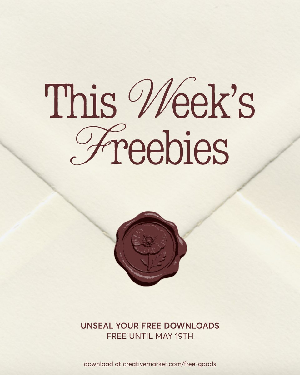 CreativeMarket's tweet photo. Unseal something good this week ✉️✨ A curated drop of free goods designed to elevate your next project — from quiet luxury brand kits to statement type and textures!

Free until May 19 ⭐ Don’t miss it! Tap to download + start creating 🔗 https://t.co/jfJXs6bz5B https://t.co/FDTA8wCASX