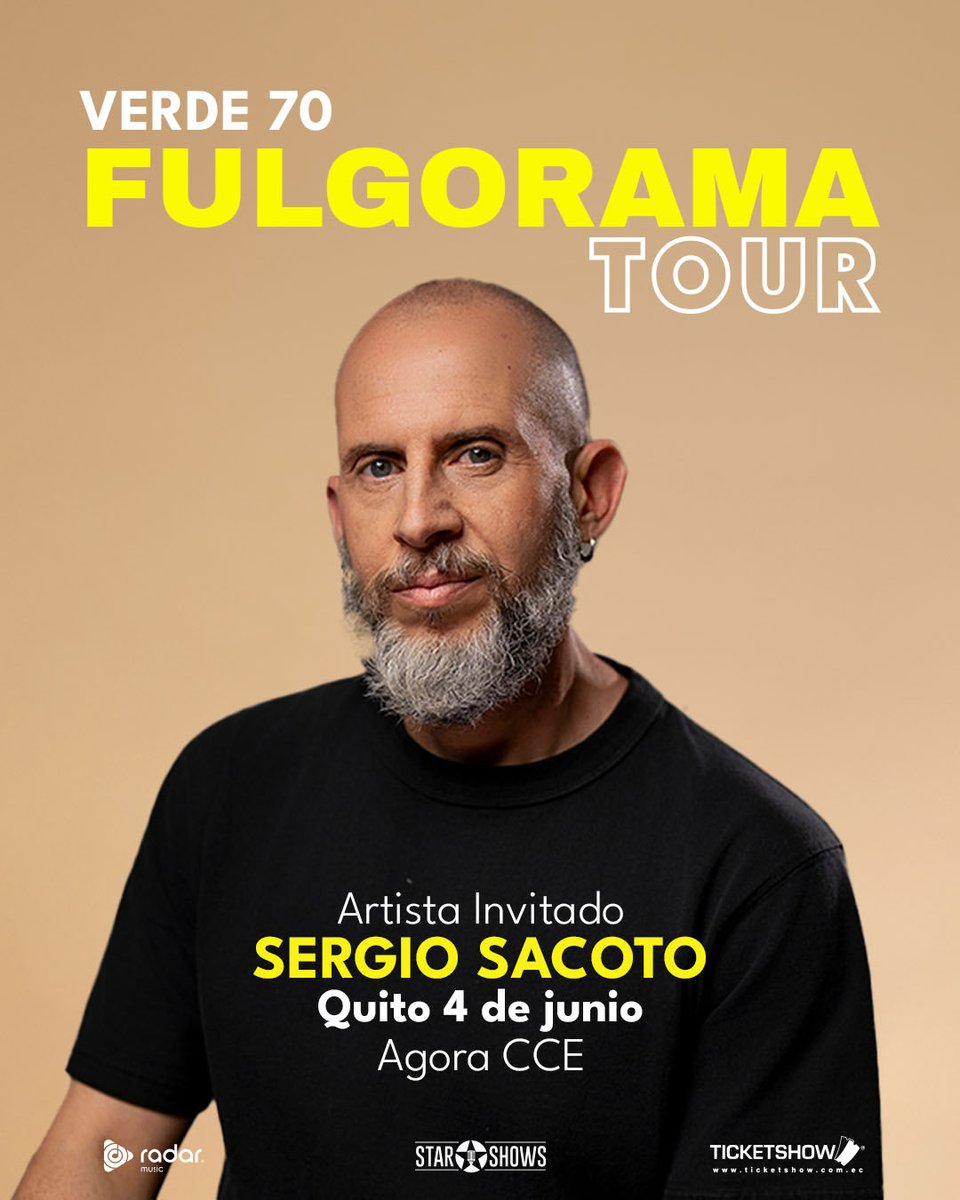 VERDE70oficial's tweet photo. Ecuador tiene sus clásicos! 

Y en GUAYAQUIL y QUITO compartiremos escenario con uno de ellos: 

Sergio Sacoto 🔥🎼

Nos vemos en el FULGORAMA Tour🟡
🎟️ Entradas en el link de nuestra bio

#verde70 #fulgor https://t.co/BDC8hppgaV