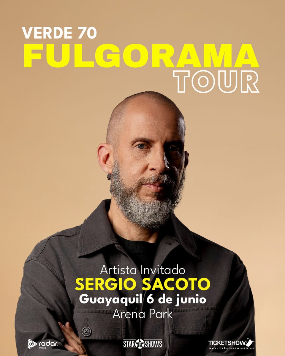 VERDE70oficial's tweet photo. Ecuador tiene sus clásicos! 

Y en GUAYAQUIL y QUITO compartiremos escenario con uno de ellos: 

Sergio Sacoto 🔥🎼

Nos vemos en el FULGORAMA Tour🟡
🎟️ Entradas en el link de nuestra bio

#verde70 #fulgor https://t.co/BDC8hppgaV