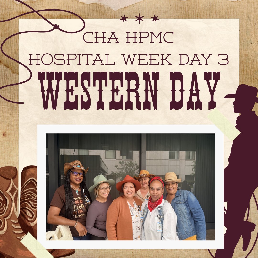 CHAHPMedCenter's tweet photo. 🤠 Hospital Week Day 3 | Western Day at CHA HPMC!

Cowboy boots, hats, bandanas, BBQ, donuts, and lots of team spirit across the hospital today. Thank you to our incredible staff for all that you do for our patients and community every day 💙

#HospitalWeek #CHAHPMC #WesternDay https://t.co/SG4qZLcuWD