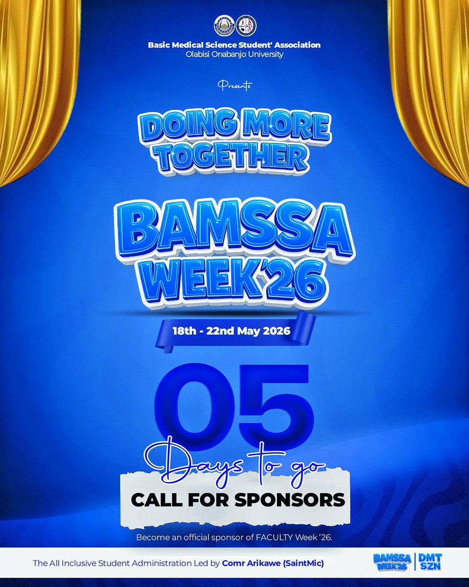 BamssaOOU's tweet photo. 5 days to go 🔥
BAMSSA WEEK’26 is almost here and the energy is unmatched 🌟

#BAMSSAWeek26 #DMTSZN https://t.co/sMvzHJ5GZc