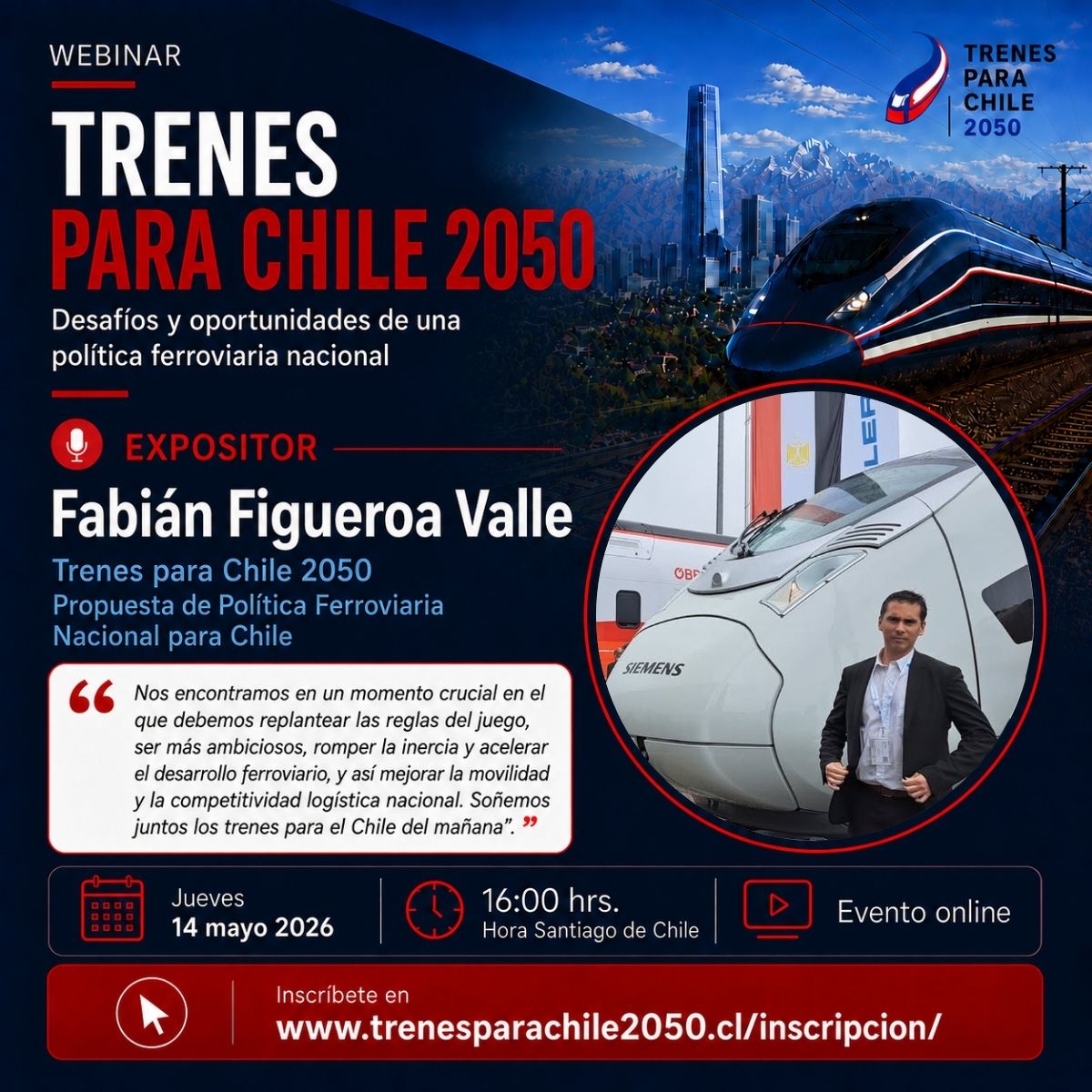trenes_chile_50's tweet photo. “Nos encontramos en un momento crucial en el que debemos replantear las reglas del juego, ser más ambiciosos, romper la inercia y acelerar el desarrollo ferroviario, y así mejorar la movilidad y la competitividad logística nacional. Soñemos los trenes para el Chile del mañana”. https://t.co/CCa4YXOeRG