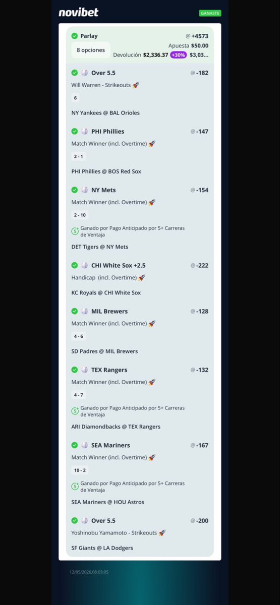collectionpicks's tweet photo. Una de ayer en el slate de la MLB 
$50 pesitos > $3,000 pesitos ✅ 

#sportsbetting #parlay #apuestasdeportivas https://t.co/K2pjNfzFiH