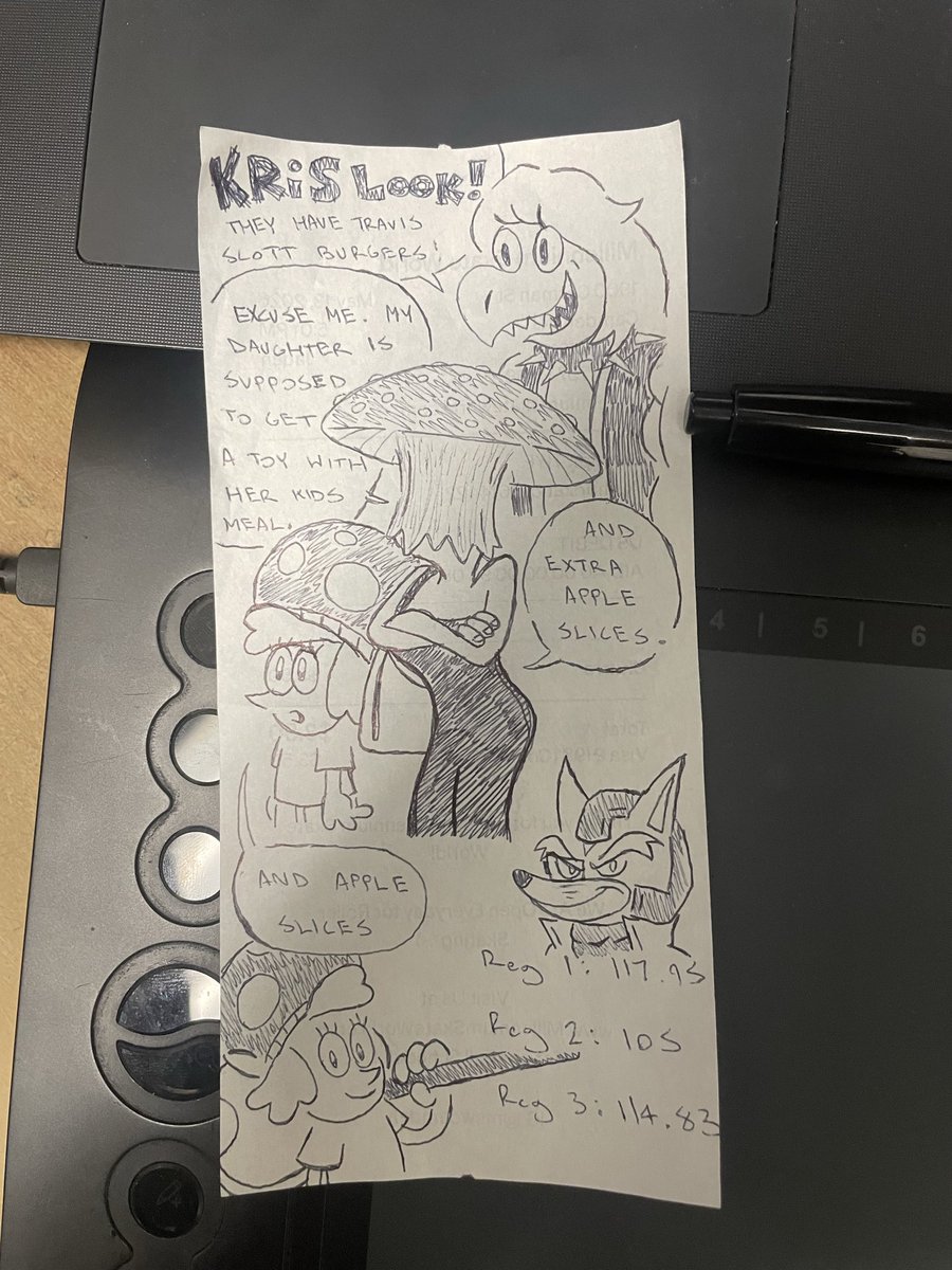 boxface_kid's tweet photo. Receipt doodles + First appearance of Shittake’s mom WOOOOOOOOOOOAHHHHHHHHH https://t.co/c4KG0d5G3R