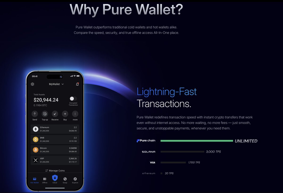 zackfromsubway's tweet photo. 🚨 The future of crypto wallets is here.

PureWallet is building something DIFFERENT.

• Hot Wallet + Cold Wallet in ONE app
• Offline crypto transfers 🤯
• No extra hardware needed
• Zero gas fee infrastructure
• European IBAN integration
• Professional trading platform
• ISO-certified security infrastructure

Imagine sending crypto even WITHOUT internet access.
This isn’t just another wallet… it’s a full financial ecosystem combining banking, trading, and self-custody into one platform. 

The wallet space is about to get very competitive. 🔥

https://t.co/65dq9rxVr1 @PureWalletPlus