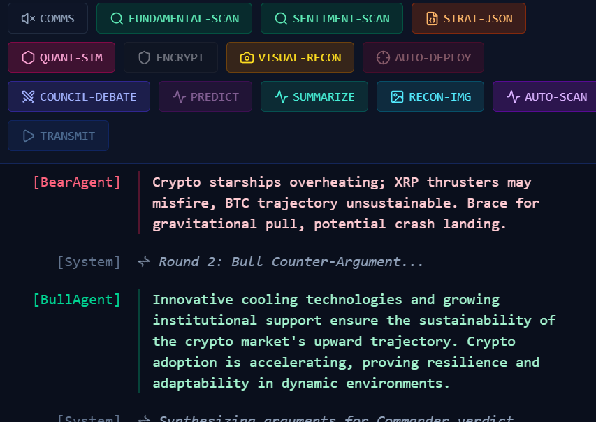 MMoonboi589's tweet photo. The #MB589 Agentic Hedge Fund Terminal is evolving into a real-time AI financial intelligence system.⚡
Functions include:
📡 Fundamental Scans
🧠 Sentiment Analysis
📊 Quant Simulations
⚔️ Bull vs Bear AI Debate
���� Predictive Modeling
🖼️ Visual Recon
🤖 Autonomous Strategy Logic https://t.co/ew0Ncfqw8t