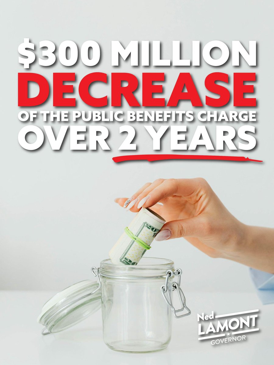 NedLamont's tweet photo. Lower energy costs. More money back in your pocket.

By reducing the Public Benefits charge, we’re lowering electric bills by an average of $30 per family each month delivering more affordable energy for our residents. 
#TeamLamont #NedforCT https://t.co/iT4bU8UKod