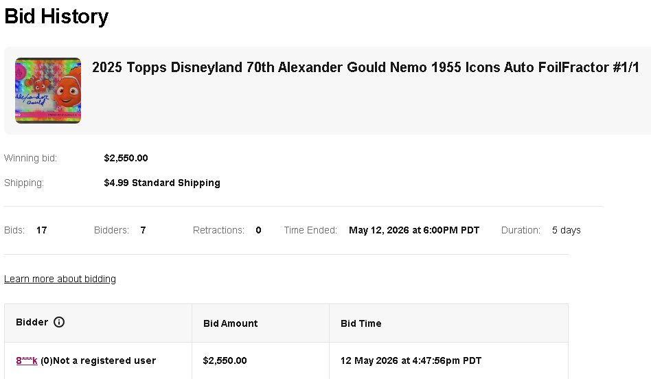 NUFCrage's tweet photo. My 1/1 nemo auto sold yesterday, but the top bidder now shows “not a registered user”. Am I cooked?
@CardPurchaser https://t.co/45Q6TRWKh8