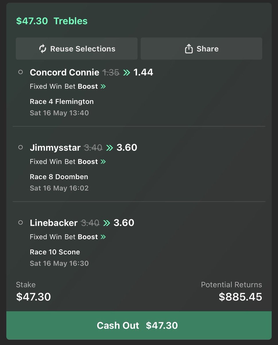 jforb's tweet photo. Saturday Multi:

Concord Connie into Jimmysstar into Linebacker. Class prevails surely? https://t.co/k1P5wVMZWI