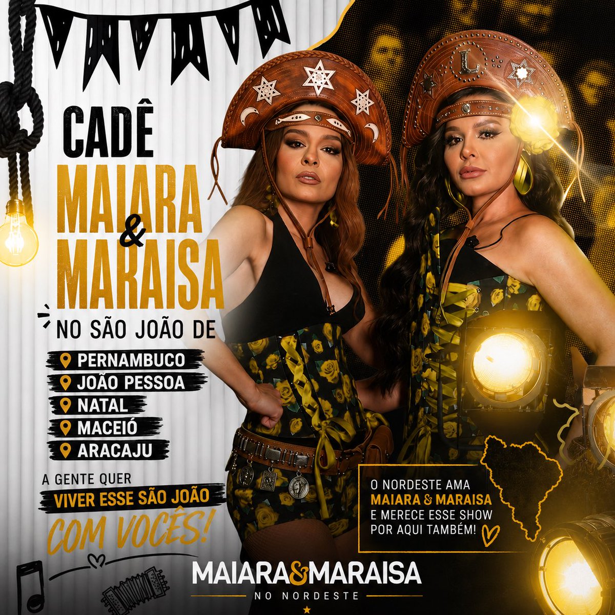 memnordestee's tweet photo. O Nordeste tá pronto pra viver mais um São João com muita sofrência, arena lotada e Maiara &amp; Maraisa no palco

Pernambuco, João Pessoa, Natal, Maceió e Aracaju seguem esperando essas datas, viu? 

SÃO JOÃO COM M&amp;M https://t.co/hhGIw1yqDz