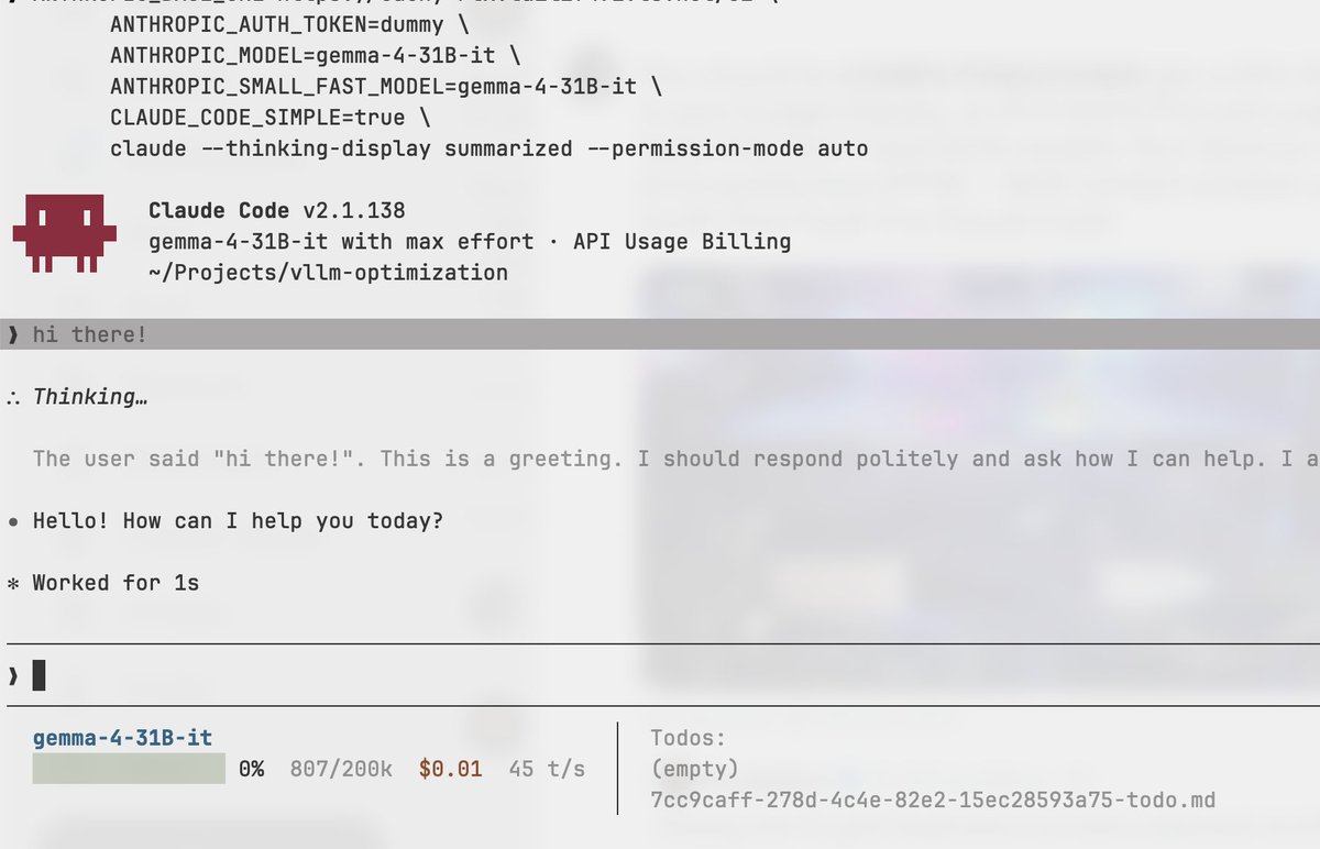OrganicGPT's tweet photo. You should be COMPUTEMAXXING!
> get a GPU that's in your budget (ideally, an RTX 6000 Pro 600W)
> Run Gemma 4 31B at no quality loss (FP16) + 160K context window using vLLM
> hook it to Claude Code
> use it for tasks that don't need SoTA models.
> profit