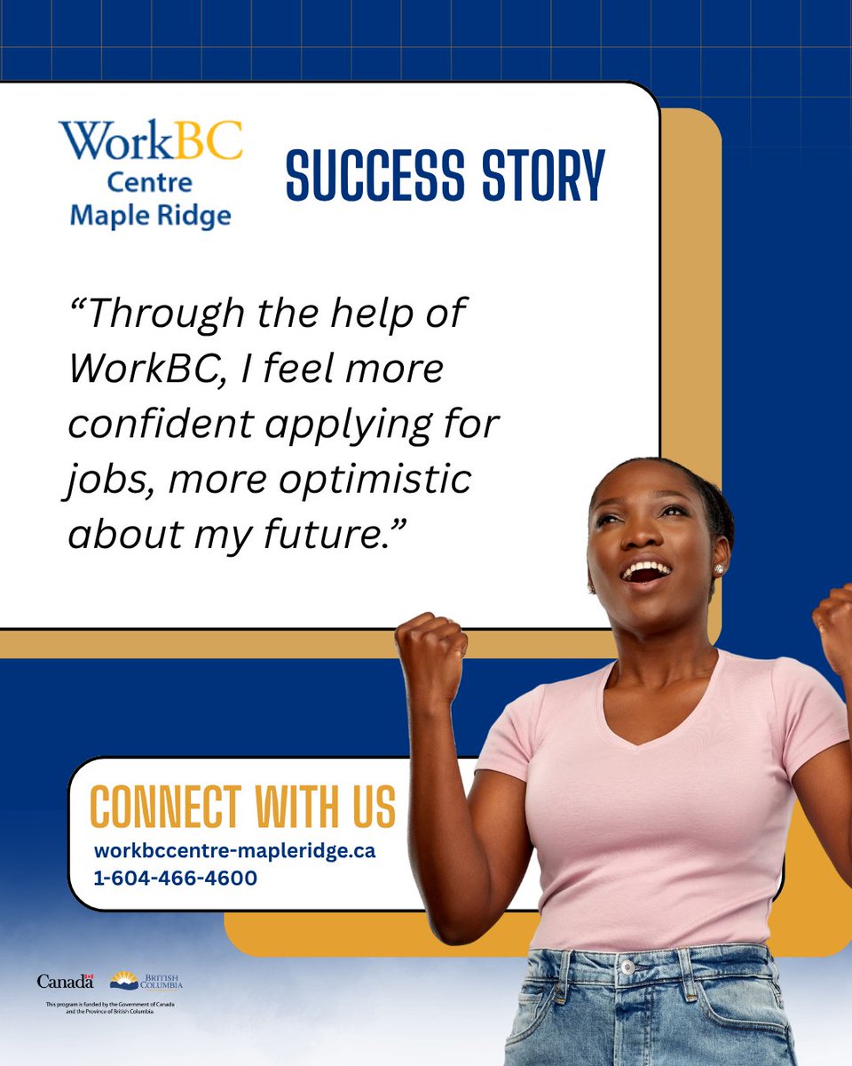 WorkBC_MRidge's tweet photo. For this single mother, stepping back into the workforce proved to be challenging.

Our staff were able to introduce her to the Single Parent Employment Initiative (SPEI). 

"Through the help of WorkBC, I feel more confident applying for jobs, more optimistic about my future." https://t.co/kbl1oRvykw