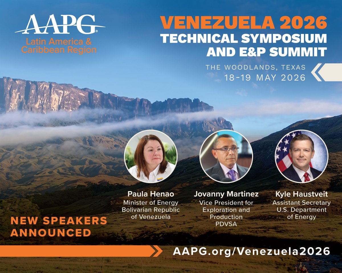 AAPGLA's tweet photo. @AAPG  is proud to welcome officials from the Venezuelan Hydrocarbon Ministry and PDVSA to the Venezuela Technical Symposium and E&amp;P Summit next week.
  
 ➡️ Register now to secure your seat at the table: https://t.co/Eo8uJ3kLoE https://t.co/9hwiNOCuR7