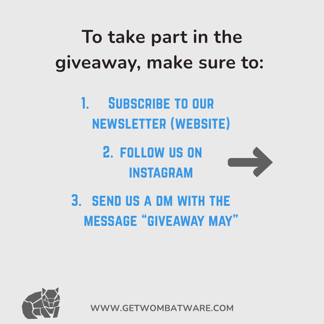 wombat_ware's tweet photo. Here’s what you need to do to be part of the giveaway:
1. Be subscribed to our newsletter (https://t.co/19L8VwMQOV)
2. Follow us on Instagram (https://t.co/vUlqFbbxcy)
3. Send us a DM (just say “Giveaway May”) https://t.co/ZwxzlyXlgK