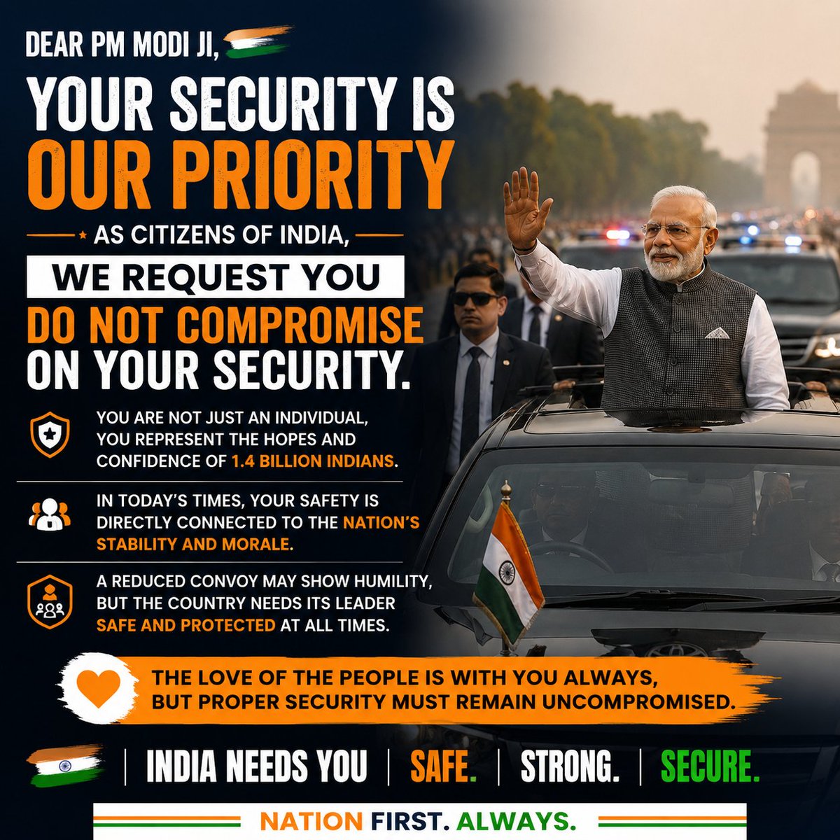 NoopurOffice's tweet photo. Dear Modi ji @narendramodi 🙏
#ModiJiStaySafe #PMModi #NarendraModi #IndiaFirst #NationFirst #Modi #Bharat #IndianPolitics #LeaderOfIndia #SecurityFirst #IndiaWithModi #ModiHaiToMumkinHai #ViksitBharat #RespectPM #StrongIndia #BharatFirst https://t.co/pWE0DCcXEY