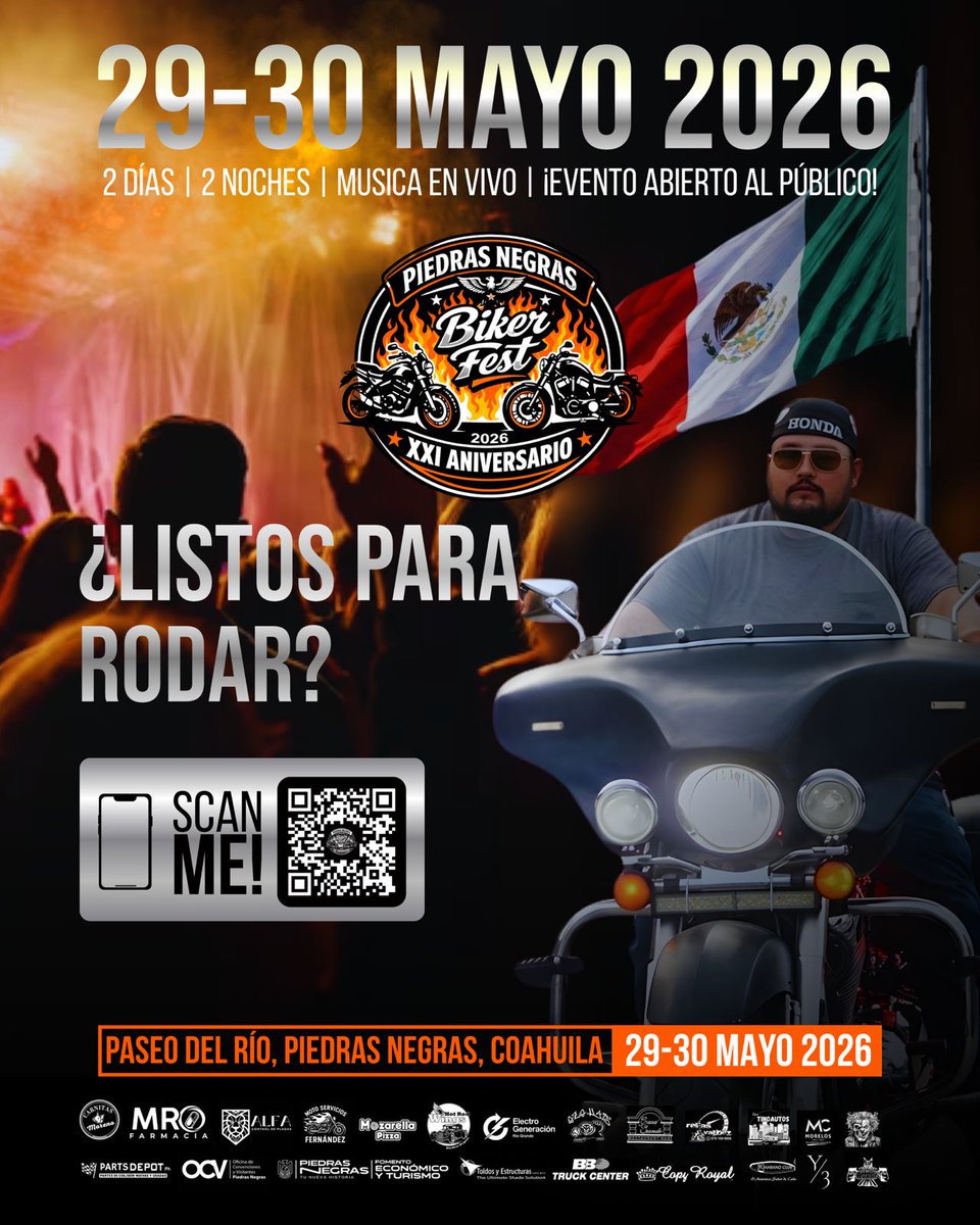 AlasNegrasMC's tweet photo. Faltan 16 días para este evento en #PiedrasNegras BikerFest 2026 aquí está la información https://t.co/o7uM3S2tHc