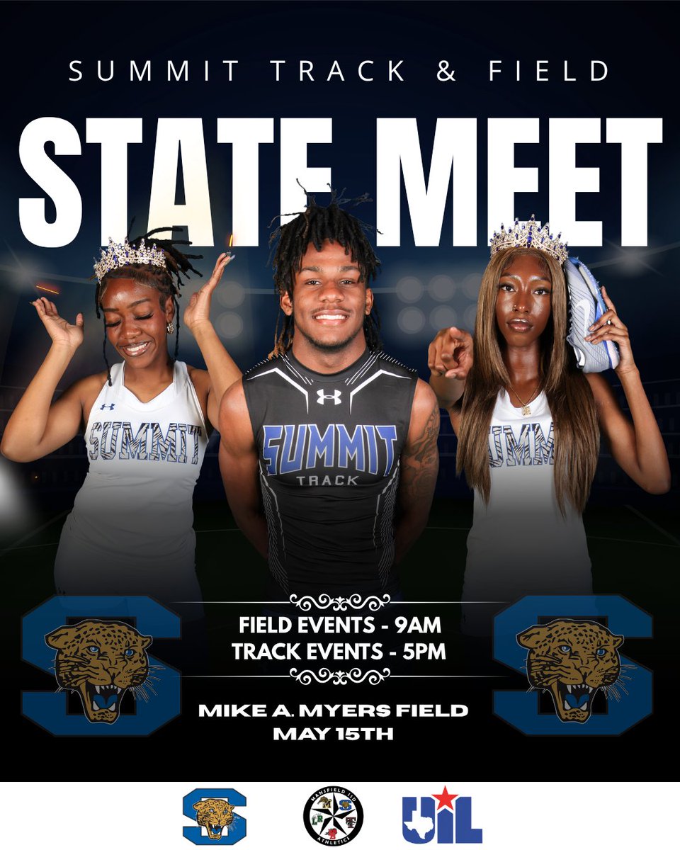 MISDathletics's tweet photo. .@SummJagTrack is heading to STATE on Friday for the 5A UIL Track and Field Championships.

Four Jags will represent MISD in Austin with GOLD on the line. Swipe right to see times and events. Good luck Jags! https://t.co/Xy5TPrWZ0N