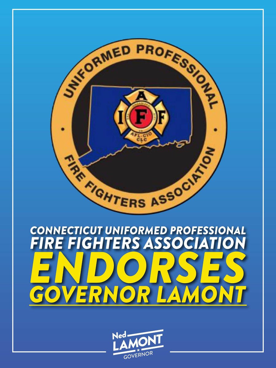NedLamont's tweet photo. Proud to have the support of the Connecticut Uniformed Professional Fire Fighters Association.

We’ll continue to stand with our firefighters by supporting their health, strengthening protections, and ensuring they have the resources they deserve. 
#TeamLamont #NedforCT https://t.co/yJu4m1EuoT