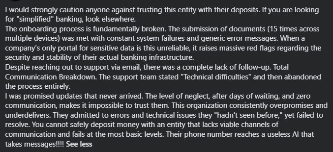 lizzappi's tweet photo. @holdingsforgood You cannot safely deposit money with an entity that lacks viable channels of communication and fails at the most basic levels. Their phone number reaches a useless AI that takes messages!!!! https://t.co/rLC8jXZhJE