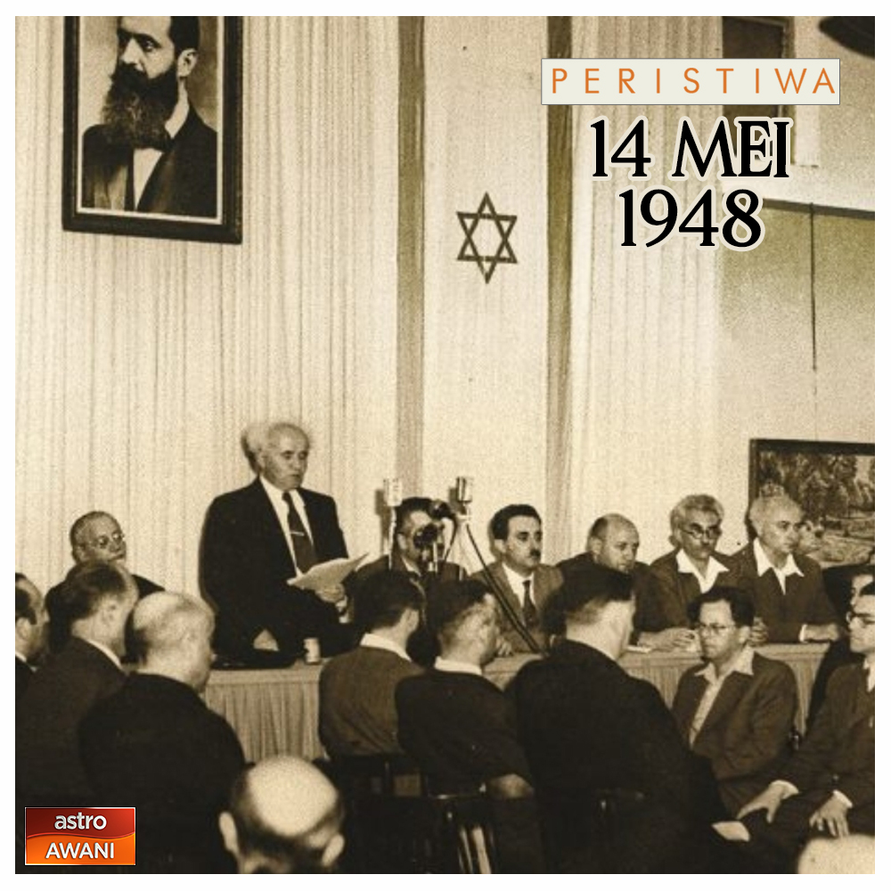 501Awani's tweet photo. Hari ini 78 tahun yang lalu, rejim Zionis Israel membentuk wilayah haram tanpa pengiktirafan negara-negara lain di dunia.

Selepas Perang Dunia Pertama, Palestin diletakkan di bawah pentadbiran British berdasarkan pakatan rahsia iaitu Perjanjian Sykes-Picot antara United Kingdom dengan Perancis.

British pula mengangkat  Deklarasi Balfour, yang membuka jalan kepada  penjajahan dan penjarahan Yahudi di Palestin. Maka bermulalah detik hitam perluasan dasar Israelisasi di bumi anbia itu.

Keadaan itu mencetuskan kemarahan orang Palestin dan Arab yang bangkit menentang, ketika semakin ramai orang Yahudi menjajah bumi Palestin dan Zionis membentuk pentadbiran dan bala tenteranya yang rakus mengganas sehingga ke hari ini. 

14 Mei, apabila British berundur dari Palestin, ‘negara’ haram Israel ditubuhkan dengan David Ben-Gurion sebagai pemimpin pertamanya. 

Sumber: History, Iluminasi, On This Day

#PeristiwaHariIni