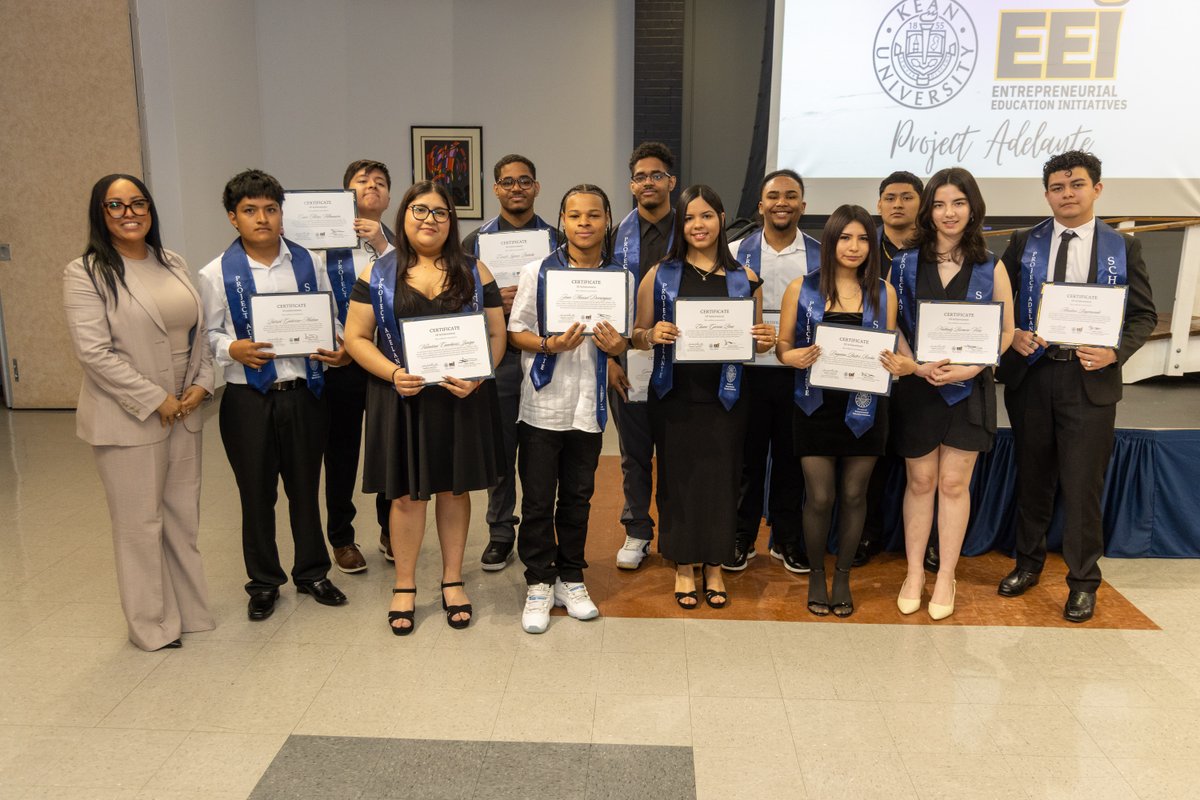 KeanUniversity's tweet photo. Congratulations to the high school seniors recognized at the Project Adelante Bridge Crossing Ceremony! We look forward to welcoming 18 of the program's graduates to Kean University in the Fall. Together with our district partners – Plainfield, Clifton, North Plainfield, Perth Amboy and Passaic – we're building brighter futures.