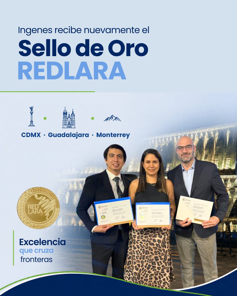 ingenes's tweet photo. #Ingenes recibe nuevamente el Sello de Oro #REDLARA en nuestras sedes de CDMX, Guadalajara y Monterrey, una acreditación internacional que reconoce los centros que cumplen con altos estándares de calidad, tecnología y seguridad. ✨ https://t.co/w4Ezxw2d1N
