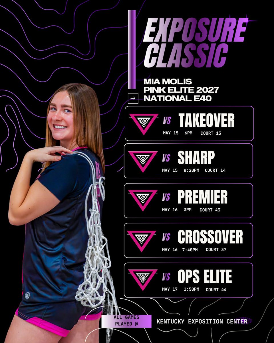 MiaMolis's tweet photo. My Pink Elite 2027 National E40 schedule! 

Louisville, Kentucky • May 15-17

@pinkeliteclub @_CoachAHill @IGBRcoverage @Elite40League https://t.co/a1T4gpx4tb