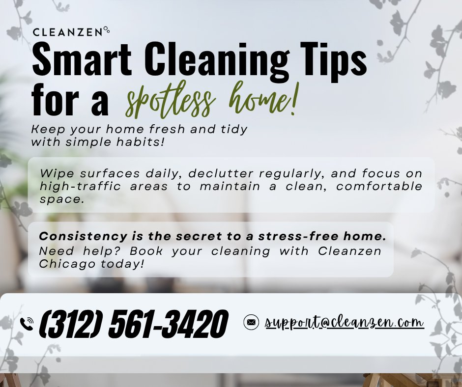 CleanzenChicago's tweet photo. Consistency is the secret to a stress-free home 🌿
👉 Need help? Book your cleaning with Cleanzen Chicago today! 📅🧼
#Cleanzen #Chicago #CleanzenChicago #CleaningTips #Home #Spotless #DustFree #Comfort #CleanSpace #ProfessionalService https://t.co/cTEqGlV0Fs