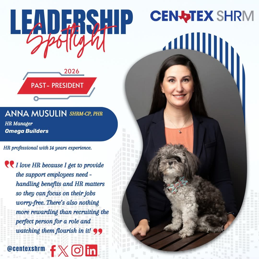 CentexShrm's tweet photo. ✨Leadership Spotlight✨

We'd like to introduce our Past-President, Anna Musulin! https://t.co/cCLvaZxnBu