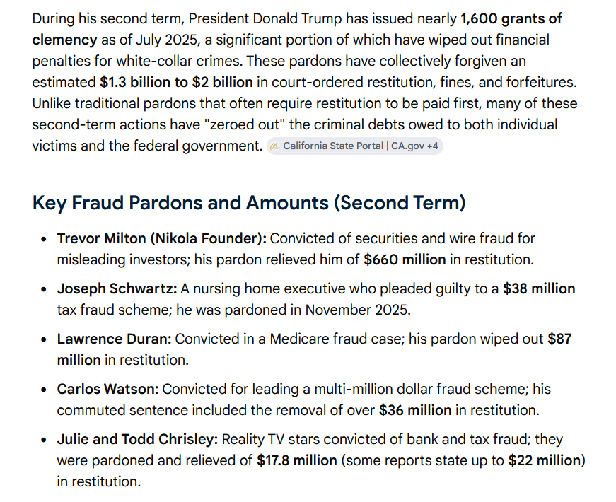 bookgirlnc's tweet photo. @JDVance Right, but all of these people were tried and convicted of fraud, and Trump just pardoned them because they donated to his campaign.  So where is the justice in that?  

$1.3 billion in victims of this fraud won't ever receive restitution because of the president https://t.co/yw1D3VPxDG