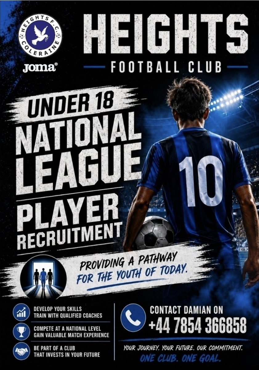 HeightsFCWATH's tweet photo. PROVIDING A PATHWAY FOR THE YOUTH OF TODAY 

Our next session is TONIGHT Thursday night 14th May 8:30pm -10pm at Coleraine University 3G.

#MoreThanAClub #youthdevelopment #wath https://t.co/uZNOQSM23j