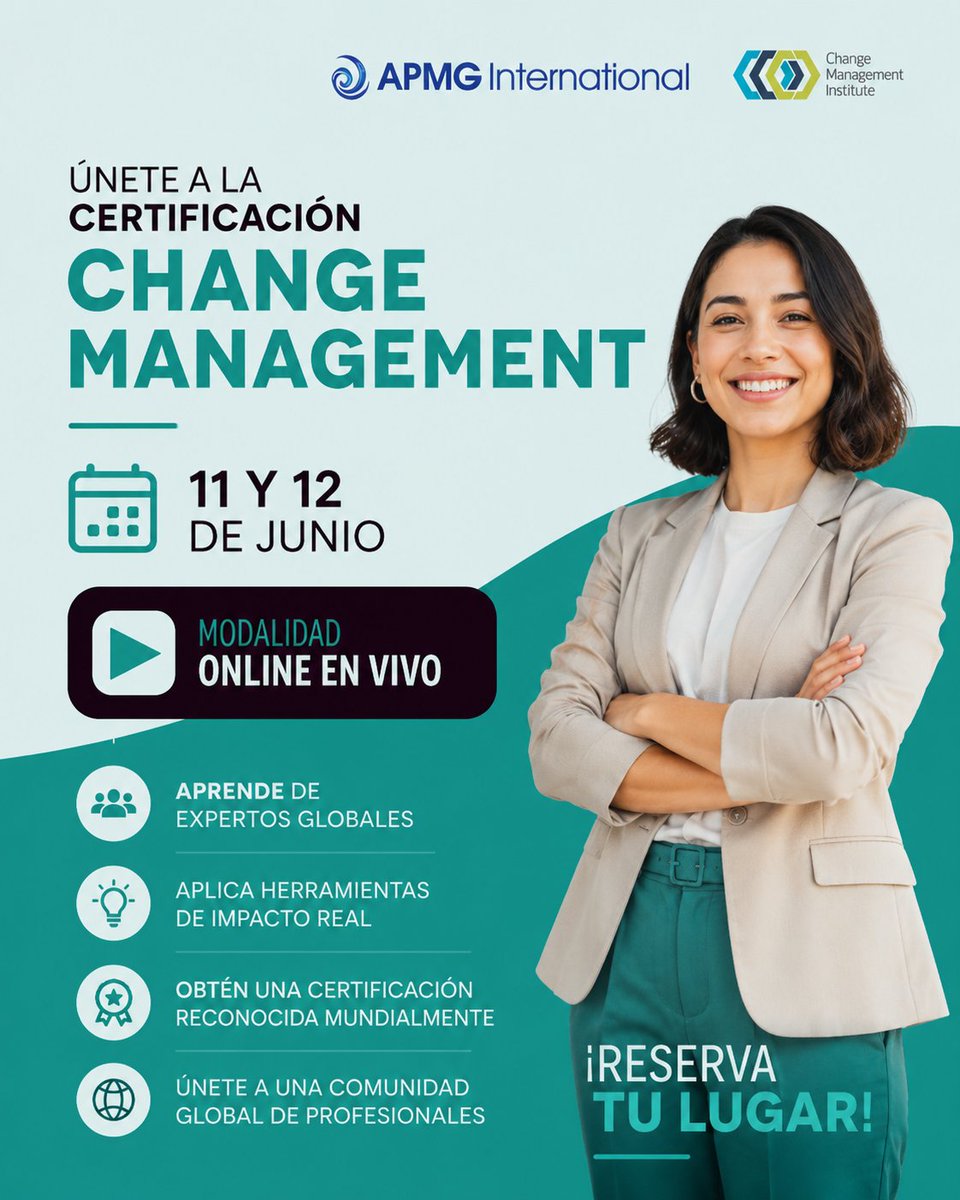 UnDiaExtra's tweet photo. 🚀 Lidera la transformación con estrategia y resultados.

🎓 Certificación en Change Management
📅 11 y 12 de junio
💻 Online en vivo

Aprende herramientas prácticas para acelerar la adopción del cambio.

📩 info@undiaextra.com

#ChangeManagement #Liderazgo #GestionDelCambio https://t.co/gSeZfcZcpA