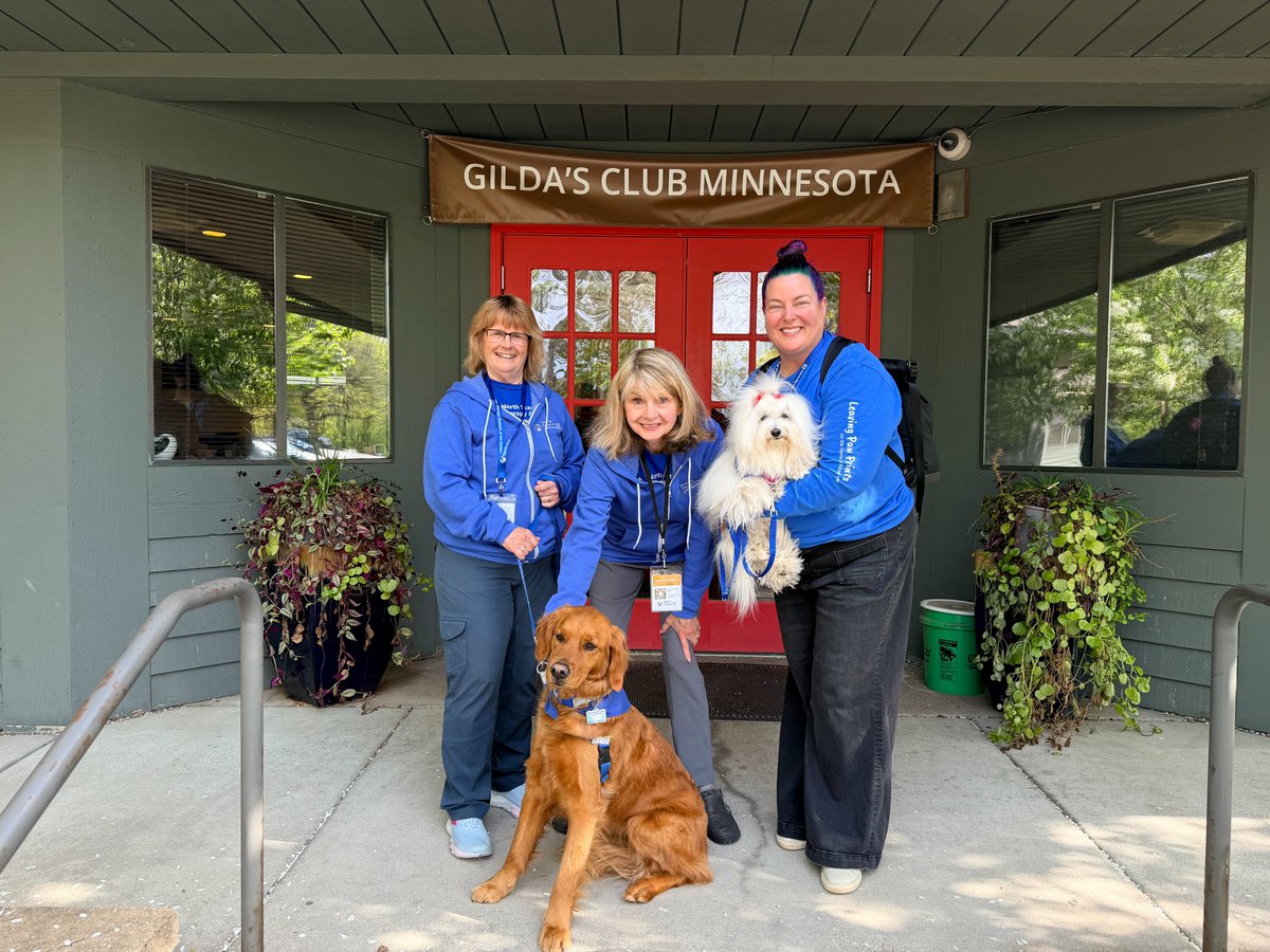 nstamn's tweet photo. Mille and Josephine Bleu brought some happiness to #gildasclubmn on Monday as we paid an afternoon visit and made a brief presentation on AAI on Monday.
Gilda's Clubs do marvelous work - providing comfort and care for those impacted by cancer. https://t.co/2B2qgip56p