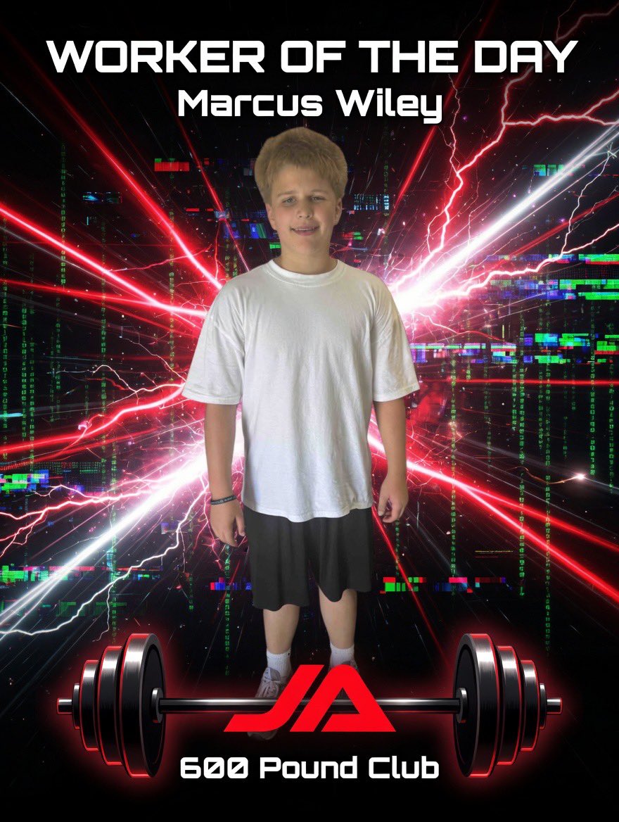JohnAdamsMS2002's tweet photo. CONGRATULATIONS to @mjwiley06 our worker of the day!  Marcus is a rising 8th grader and came out to work this off-season earning his spot in our 600 Pound Club!  We are looking forward to watching Marcus continue to work this summer and into fall camp on August 10! Way to work 💪 https://t.co/mdzCxpaqAC