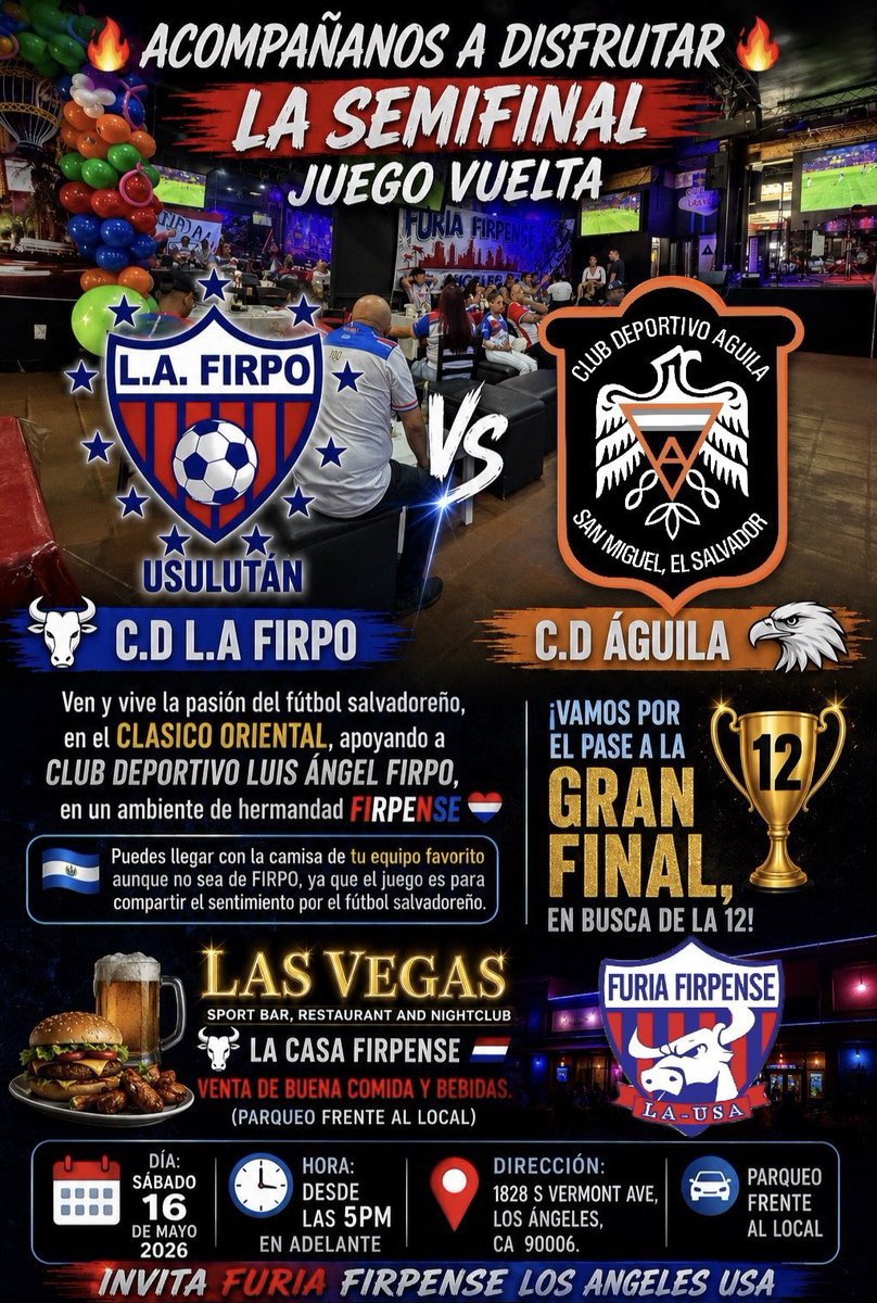 NosliW131's tweet photo. 🔥 VAMOS POR LA 12 🏆 🔥 

Invitación para disfrutar este juego en Los Angeles California. 

📅 Día: Sábado 16 de Mayo 2026.
⏰ Hora: Desde las 5pm en adelante. 
📍 Dirección: 1828 S Vermont Ave, Los Ángeles, CA  90006. https://t.co/lR7SNkq1Iu