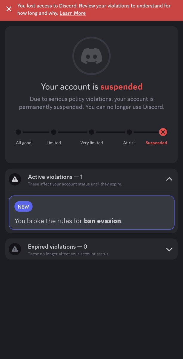 noNikkyNames's tweet photo. My 8 year old discord account got banned yesterday for "Ban evasion" because I tried to log in from a virtual machine. Due to discord's moderation system there's a high chance I am never getting that account unbanned. So expect the discord server to get closed down soon. https://t.co/hhpUBL4W69