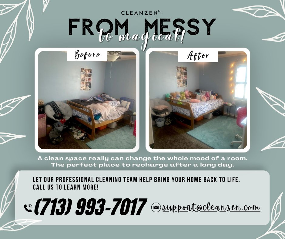 CleanzenH's tweet photo. ✨ From Messy to Magical ✨
Let our professional cleaning team help bring your home back to life!
Call us to learn more! 📲

#Magical #Cleanzen #Houston #CleanzenHouston #CleanSpace #Transformation #bedroom #ChaoticToFresh #Recharge #ProfessionalClean https://t.co/vRhWoY1WKf
