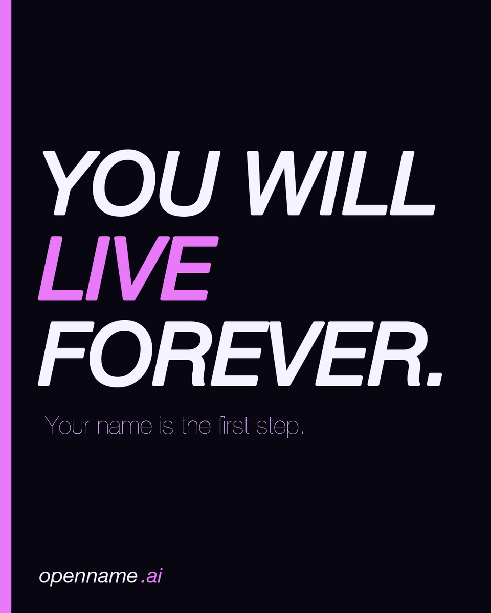 openname_ai's tweet photo. You lived.
Let it last.
OpenName — Proof of Human Life Protocol.
Claim your name. Record your 10-dimension life. Leave behind a .skill document your grandchildren can talk to.
Genesis Gift live: first 1,000 get $9.90.
#OpenName #AI #Web3 #HumanProof
https://t.co/auF85uCyPD https://t.co/5XqQnpXBl8