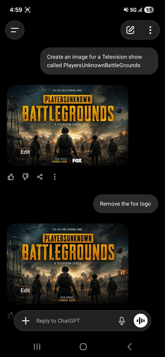 RobKennedyMuSic's tweet photo. I am creating a song for #PUBGtheSeries and wanted to make the image for video creation with #ChatGPT and it made this https://t.co/Z1pV8oALUa