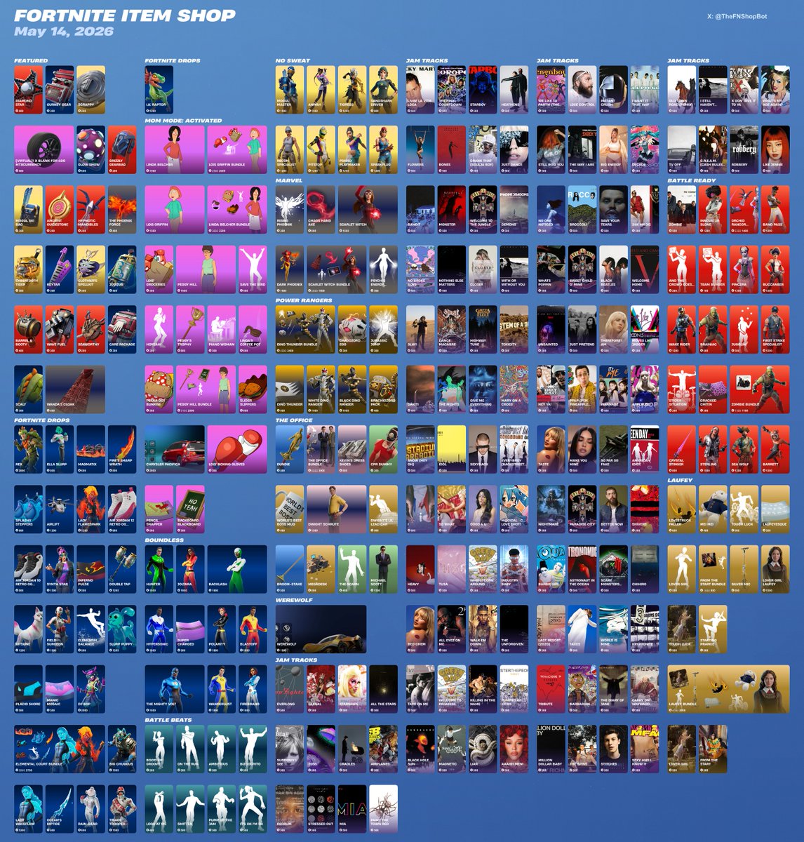 TheFNShopBot's tweet photo. May 14, 2026 Fortnite Item Shop is live. #fortnite #fortnitebr https://t.co/v3XX3JJs1u