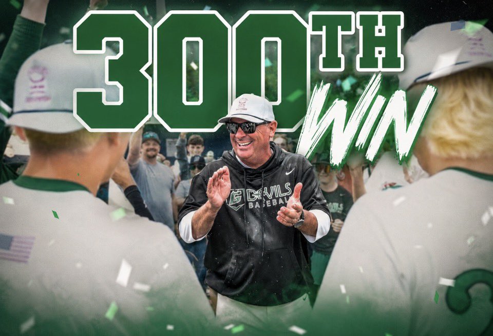 GhsDevilsBBall's tweet photo. Congratulations to Andy Collins on earning his 300th career win as the Greeneville baseball head coach! Thank you for your leadership, passion, dedication, and commitment to our athletes and community!⚾️💚 #GoDevils https://t.co/kxW91e2Q0y